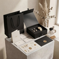 Boîte en papier magnétique noire avec logo personnalisable, emballage rigide de qualité supérieure avec insert en mousse pour montres et bijoux sur mesure en gros