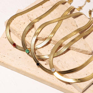 قلادة من الفولاذ المقاوم للصدأ, 14K الذهب شفرة شبيهة ثعبان مسطح سلسلة قلادة واحدة الماس الأحمر/الأخضر/أبيض/أسود قلادة من الفولاذ المقاوم للصدأ - Product Image 2