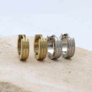 Huggie Earrings Titanium Steel Frosted Double Groove Round Geometric Women's Everyday Wear - Product Image 2