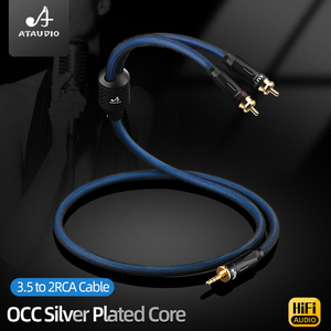 สายสัญญาณเสียงวิดีโอ Hifi <span class=keywords><strong>3.5</strong></span> มม. 2RCA ชาย-ชาย  หุ้มไนลอน  ทองแดง OCC ชุบเงิน ป้องกันสัญญาณรบกวนสองชั้น คุณภาพสูง สำหรับลำโพงและเครื่องขยายเสียง - Product Image 2