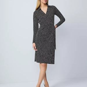 Vestido Midi Cruzado de Punto con Puntos, Encaje Floral Bordado, Casual, Transpirable y Ecológico para Verano - Product Image 1