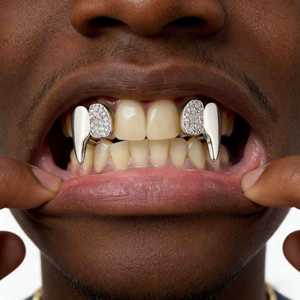 Grillz para dientes, diseño de colmillos de vampiro, estilo Hip Hop, oro, plata, con púas, aleación de cobre, decoración dental, joyería de moda unisex - Product Image 1