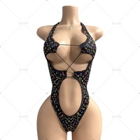 Ensemble Exotique Haut de Gamme pour Femme ELITES avec Strass, Body de Pole Dance Sexy pour Spectacle