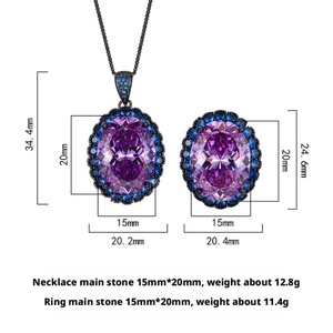 Wholesale Eco-friendly Copper Black Gold Plated 15*20mm Violet Zircon Pendant Earrings Set Highest Quality Zirconia Purple Sets - Product Image 2