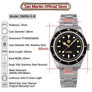 Reloj de Buceo San Martin SN0004-G-BUpgrade 6200, Reloj de Pulsera de Lujo para Hombre, Mecánico Automático PT5000, Zafiro, Resistente al Agua 20 ATM - Product Image 2
