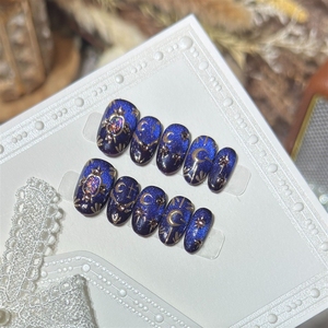 Luxury Opal Deep Blue Eye Tips <strong>Acrylic</strong> High Quality Handmade Wholesale Press on <strong>Nails</strong> - Product Image 1