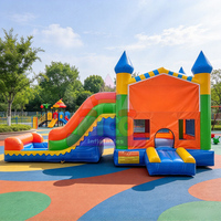 Château gonflable double piste avec toboggan aquatique, piscine à jets d'eau et panier de basket, écologique, garantie 3 ans, pour enfants