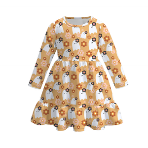 Bébé Enfants Toddler Fille Automne Hiver <span class=keywords><strong>Halloween</strong></span> Doux Lait Soie Fantôme Imprimer Twirl Robe En Stock En Gros Personnalisé - Product Image 5