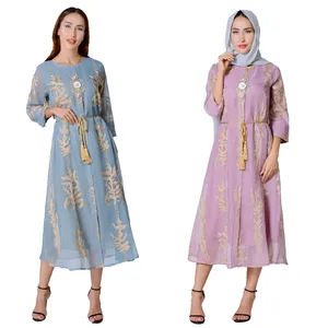 NEW Design Embroidery Long Dress Abaya Women Muslim Dress Dubai Middle East Elegant Casual Dress