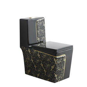 Cuvette de toilette en marbre noir et or au design de luxe, avec montage au sol, toilettes de salle de bains, toilettes d'une seule pièce en céramique - Product Image 2
