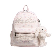 Sac à dos pour filles à l'aspect élégant et tendance, imprimé en dentelle, avec pendentif en peluche détachable, pour l'école et l'usage quotidien