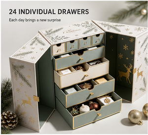Luxury Double Door Christmas Gift Box with Pull Out Drawers Botanical Print Rigid Paperboard Packaging for Jewelry and Beauty - Product Image 5