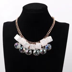 Emerging pearl white ice cube sugar cube Rubik's Cube laser crystal ball gold chain necklace fashion jewelry