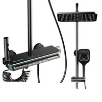 Ensemble de douche en aluminium avec éclairage d'ambiance LED, affichage numérique thermostatique intelligent, fonction piano et pommeau de douche à pression accrue