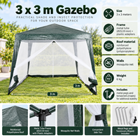 Tonnelle de jardin extérieure 3x3m avec moustiquaires latérales, structure métallique portable pour camping, patio et jardin