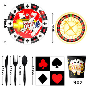 Articles <span class=keywords><strong>de</strong></span> fête sur le thème du casino pour filles, garçons et enfants : Vaisselle en papier, serviettes, gobelets, fourchettes, couteaux et pailles pour un joyeux anniversaire à Las Vegas - Product Image 3