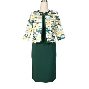 En stock : Tenues de costume décontractées pour femmes grandes tailles, boutonnées, en tissu peigné, respirantes, longueur genou, pour l'église et le bureau, style turc, en brocart - Product Image 4