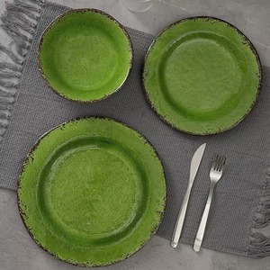 Service de vaisselle en mélamine vert encre effet craquelé, assiettes et bols incassables en plastique pour la maison et les restaurants - Product Image 5