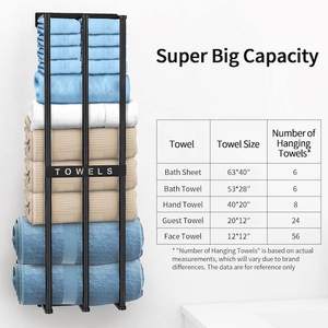 Porte-serviettes de rangement pour salle de bain de haute qualité Porte-serviettes mural roulé ou plié avec porte-serviettes à 3 rails Noir - Product Image 6