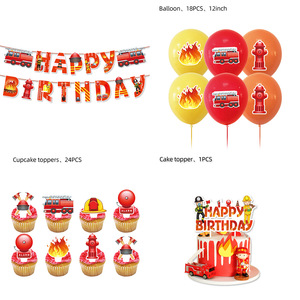 Ensemble de ballons sur le thème des camions de pompiers pour décorations de fête d'anniversaire pour enfants, ballons en plastique jetables avec camion de pompiers et - Product Image 3