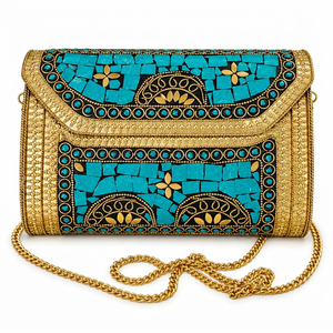 Bolso de Mano Tipo Clutch Metálico con Cadena, Diseño de Mosaico Multicolor, de Lujo, para Fiestas, Bodas y Eventos Nocturnos - Product Image 1