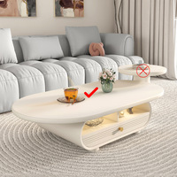 Table à thé orientale multifonctionnelle, table basse blanche irrégulière avec 2 tiroirs