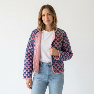 Casual Regular Blazer <b>Weddings</b> Parties Floral Block Printed Knitted Quilted V-Neck Patchwork Reversible Breathable <b>Jacket</b> <b>Women</b> - Product Image 1