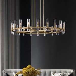 BGST Large Round Industrial High Ceilings Chandelier Glass Lampshade Pendant <strong>Lighting</strong> <strong>Fixture</strong> for Dining Living Room - Product Image 2