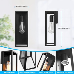 Paquete de 2 accesorios de iluminación de pared E26 modernos, pantallas de vidrio, aplique Exterior impermeable, lámpara de pared para exteriores - Product Image 4