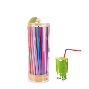 Wooden Straw Holder With <b>Bamboo</b> Lid Glass <b>Container</b> For Drink Straws Storage Desktop Organizer 1 Layer Multi Purpose - Product Image 4