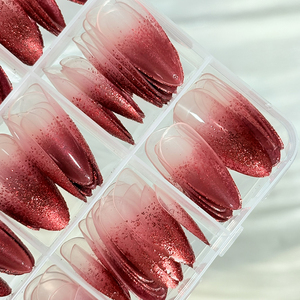 144 faux ongles en amande rouges dégradés pour la Saint-Valentin, avec paillettes, courts, à presser, couvrance totale, en acrylique, pour manucure - Product Image 3