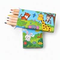 Crayons de couleur hexagonaux courts en bois naturel, 6 couleurs, mini crayons de dessin pour enfants, ensemble avec boîte de couleur, impression personnalisée