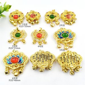 Collar con Colgante de Estilo Antiguo con Gota de Aceite Dorada, <span class=keywords><strong>Loto</strong></span>, Candado Ruyi con Campana, <span class=keywords><strong>Sutra</strong></span> <span class=keywords><strong>del</strong></span> Corazón con el Carácter Fu, Collar DIY, Cadena para Suéter - Product Image 6