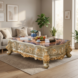 Antique Gold Handcrafted Solid Wood Movable Eco-Friendly Luxury Coffee <b>Table</b> for Living Room - Product Image 4
