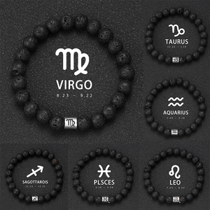 Pulsera de los 12 Signos del Zodiaco para Hombre <span class=keywords><strong>y</strong></span> Mujer, Piedra Volcánica Energética, Cuentas de Roca Fundida, Difusor de Aceites Esenciales, Regalo Conmemorativo para Festivales - Product Image 1