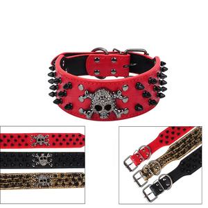 Remache de alta calidad personalizado oro picos cráneo PU cuero mascota Halloween estilo Punk <span class=keywords><strong>collar</strong></span> de perro - Product Image 4