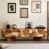 Meuble TV en bois massif de style Mid-Century, design original et artistique, avec rangement intégré, à poser au mur, pour salon