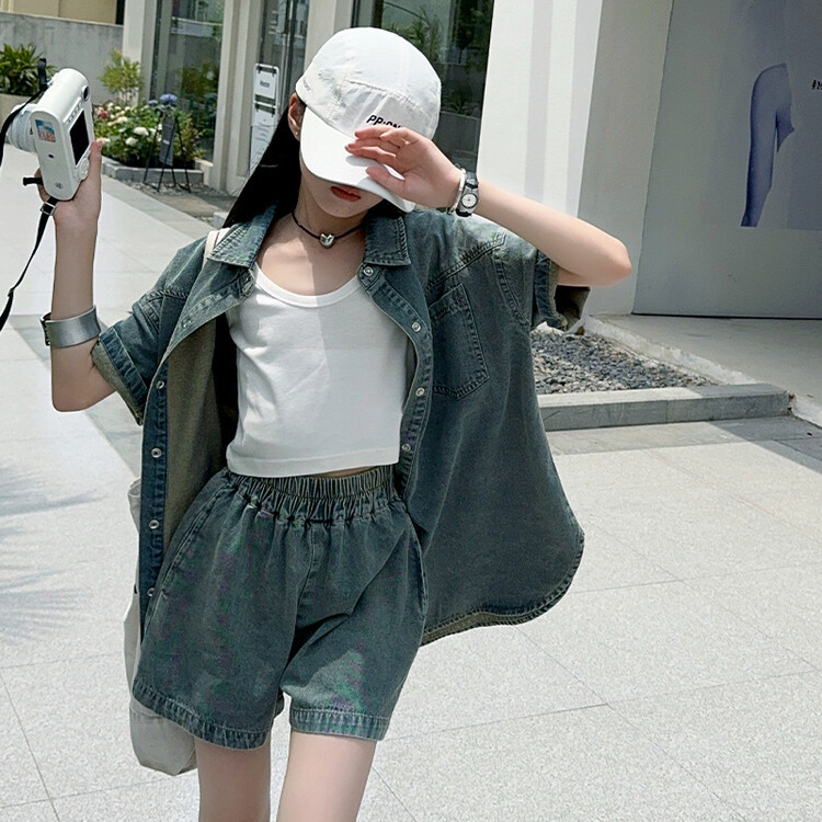 Denim jacket and shorts set