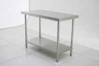 Table de travail utilitaire à 2 niveaux en acier inoxydable Easy Clean sans pare-éclaboussures, avec pieds tubulaires ronds, banc, mesa de acero inoxidable