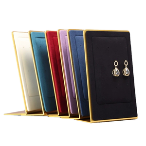 Présentoir à boucles d'oreilles vertical créatif en microfibre flanelle avec étagère métallique, boîtes cadeaux et doublure en cuir, design géométrique - Product Image 2