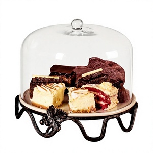 <b>Cake</b> Stand Glass Dome <b>Cover</b> Heat Resistant Dishwasher Safe Decorative Metal Base Customized Color for Dessert Display Weddings - Product Image 1