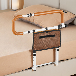KS <b>Bedside</b> Handrail With <b>Storage</b> Mesh Bag Adjustable Height For Elderly Safety Rail 120cm Orange U-Shaped Base - Product Image 5