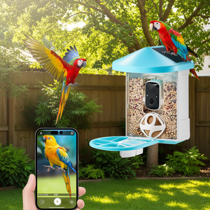 Solar-Powered Smart <b>Bird</b> <b>Feeder</b> <b>Camera</b> with AI Identification, 1080p HD Video, Hanging Mount, Blue Roof Panels - Product Image 2