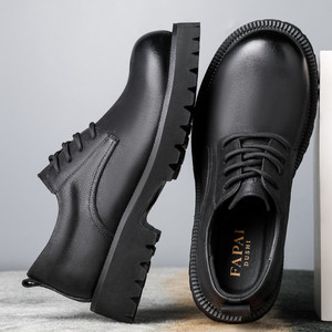 Fapai Men's Casual Leather Shoes Black <b>Round</b> <b>Toe</b> Mid <b>Heel</b> Rubber Outsole Office Dress Shoes Cushioned Comfortable - Product Image 3