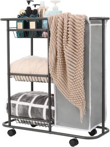 Carrello <span class=keywords><strong>Portabiancheria</strong></span> Scorrevole Resistente con Asse <span class=keywords><strong>da</strong></span> Stiro e <span class=keywords><strong>Cesto</strong></span> Estraibile a 2 Livelli - Product Image 3
