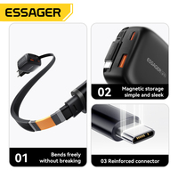 Chargeur rapide USB Type C 65W Essager ES-CD60 PPS 3 ports rétractables PD 65W pour téléphone portable, ordinateur portable, Lenovo, Dell