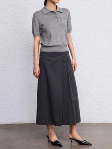 Stile <span class=keywords><strong>Polo</strong></span> di base Vintage da donna di fabbrica con bottone con decorazione a maniche corte a maglia Casual tinta unita per l'estate - Product Image 3