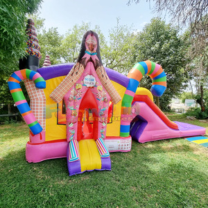 Castillo inflable comercial para niños, tipo Sugar Shack, con tobogán, para uso en exteriores, venta al por mayor. - Product Image 1