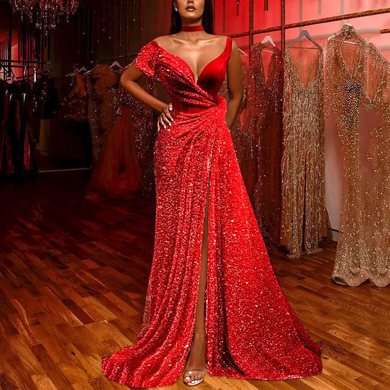 Wholesale 2022 red evening dress plus size club party formal princess temperament sexy french niche long dress