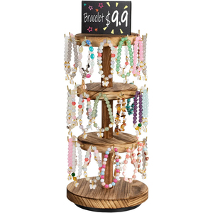 3-layer Wooden <strong>Rotating</strong> Bracelet <strong>Display</strong> Stand Tree Stand <strong>Supplier</strong> Booth <strong>Display</strong> with Advertising Board 36-<strong>hook</strong> Bracelet Key - Product Image 1